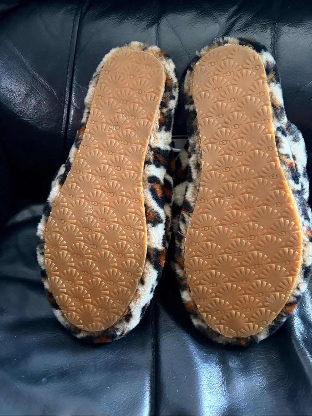UGG Kids Leopard Faux-Fur Slide Sandals - Brown/Black/Orange
